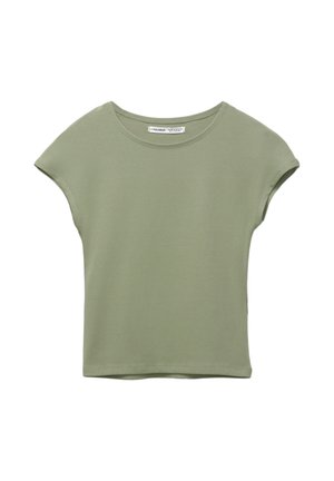 Tričko s krátkym rukávom a okrúhlym výstrihom v svetlozelenej farbe, vyrobené z mäkkej tkaniny s hladkou textúrou a uvoľneným strihom. Jednoduchý dizajn, bez vzorov alebo akcentov.