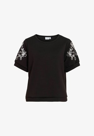 VILA, SHORT SLEEVED SWEATSHIRT VISIFFI ROUND NECK - T-shirt imprimé - black
