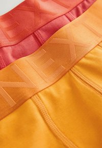 Gros plan sur deux ceintures élastiques bicolores, une rose et une orange, toutes deux embossées du nom de la marque « NEXXT ».