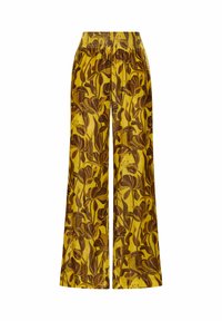 Pantaloni a gamba larga in tessuto giallo, con motivo floreale marrone. Vita elasticizzata; tessuto morbido e vestibilità rilassata.