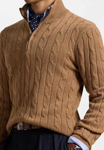 Polo Ralph Lauren CABLE-KNIT CASHMERE QUARTER-ZIP JUMPER - Džemperis - brown sugar melange