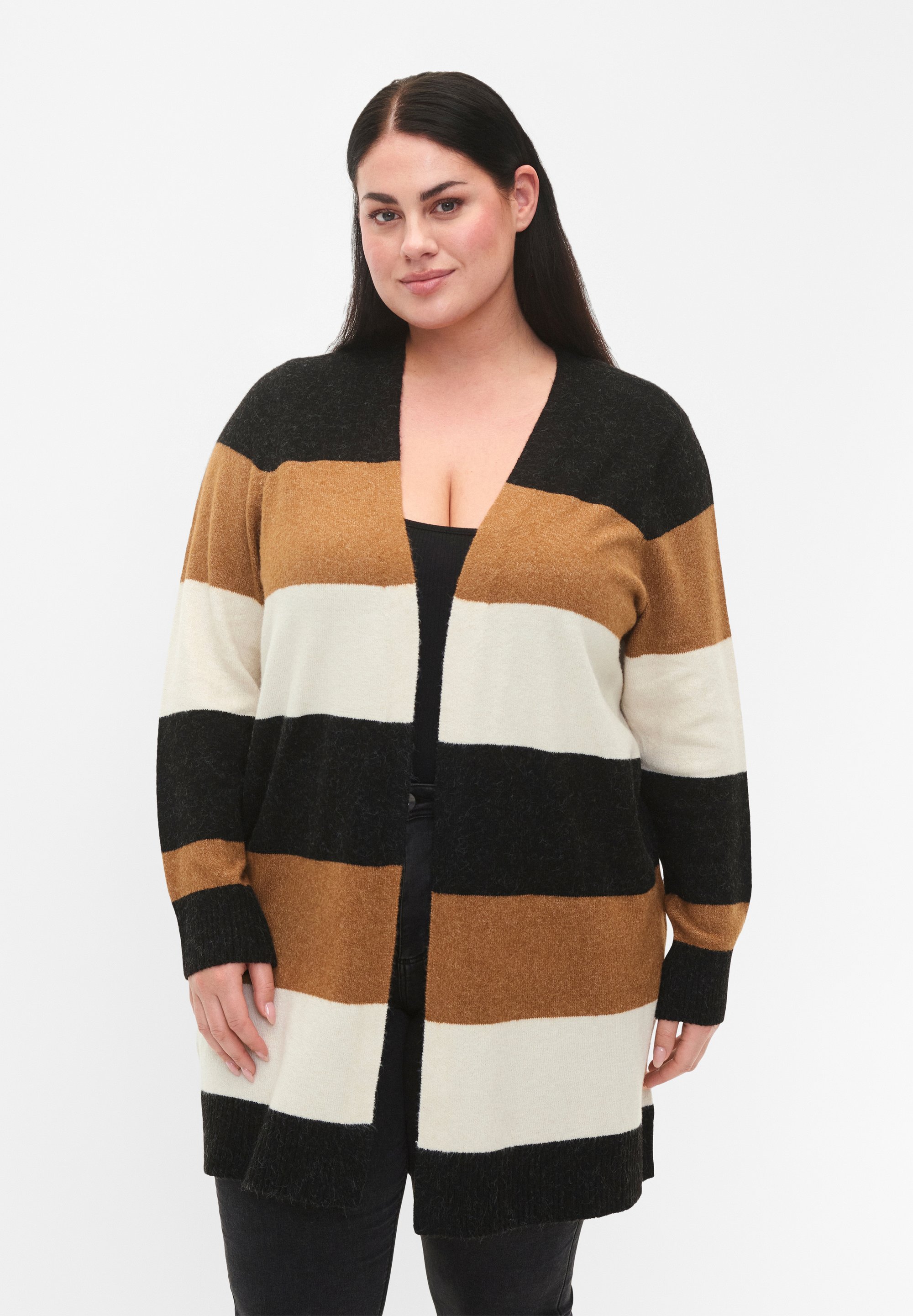 Zizzi LANGER GESTREIFTER - Gilet - chipmunk comb/marron - ZALANDO.FR