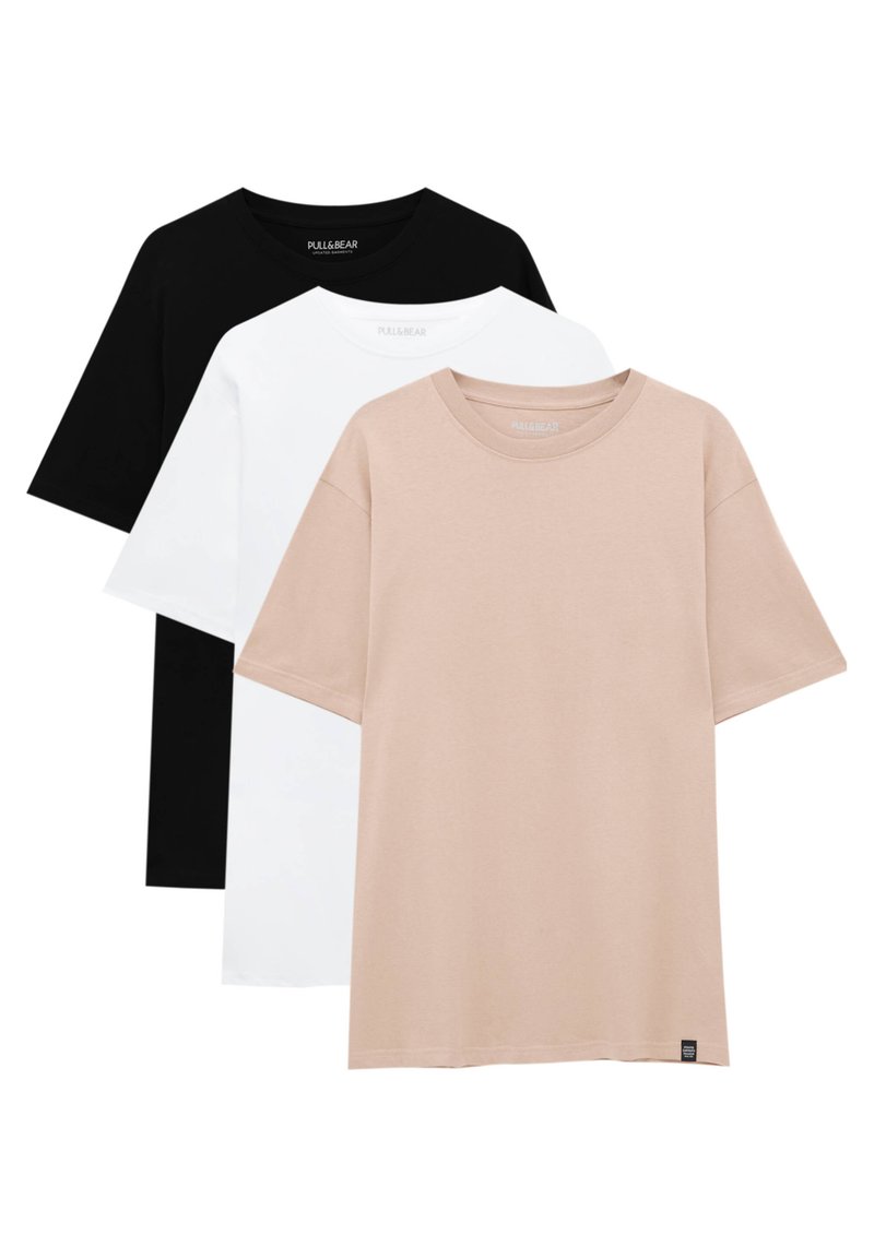 Herren T-Shirts basic | PULL&BEAR 3 PACK T-Shirt basic beige/black/white/rosa - IN80222 Herren T-Shirts basic | PULL&BEAR 3 PACK T-Shirt basic beige/black/white/rosa - IN80222