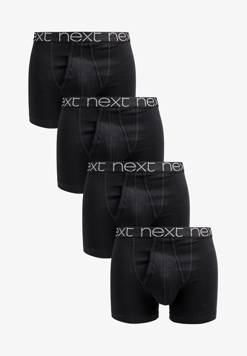 Fekete boxer alsónadrág négyes csomagban. Puha anyagból készült, szürke logós derékpánttal, és kontúrozott elülső zsebből a támaszért.