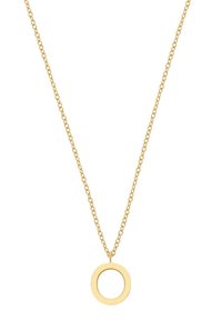 Kuldne kaelakee ketidekoorma disainiga, millel on ümmargune ripats, millel on õõnes keskel, sile pind ja poleeritud viimistlus.