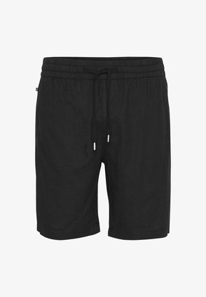 Schwarze Freizeitshorts für Männer mit elastischem Bund und verstellbarem Kordelzug, mittlere Oberschenkellänge, ohne sichtbare Taschen oder Logos.