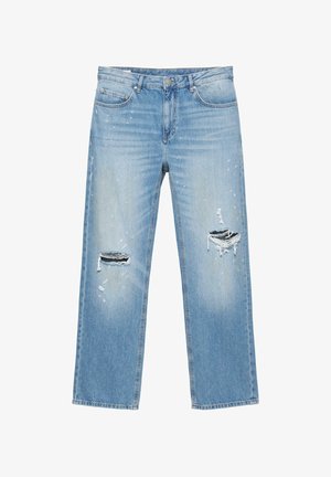 PULL&BEAR, RIPPED SLIM FIT BOOTCUT JEANS - Jean boyfriend - light-blue denim