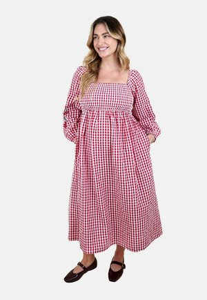MATERNITY FIT - EMBROIDERED PUFF SLEEVE SHIRRED GINGHAM MATERNITY MIDI - Päevakleit - bright red