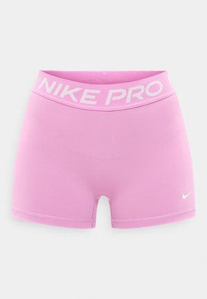 Ροζ εφαρμοστά αθλητικά σορτς Nike Pro με φαρδιά ελαστική ζώνη και λευκό λογότυπο Nike στο πόδι.
