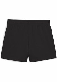 Pantalones cortos negros con cintura elástica, hechos de una tela suave. El diseño es simple y sin adornos, con bordes limpios y sin bolsillos.