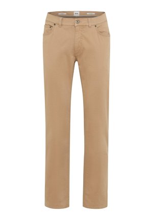 Beige broek van een katoenmix, met een recht model, vijf zakken en een knoopsluiting bij de taille.