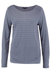 Murtua pitkät hihat tummansinisena, valkoisella geometrisella kuviolla. Ominaisuuksiin kuuluu leveä venepääntie sekä mukava istuvuus tekstuuripinnoitteella.