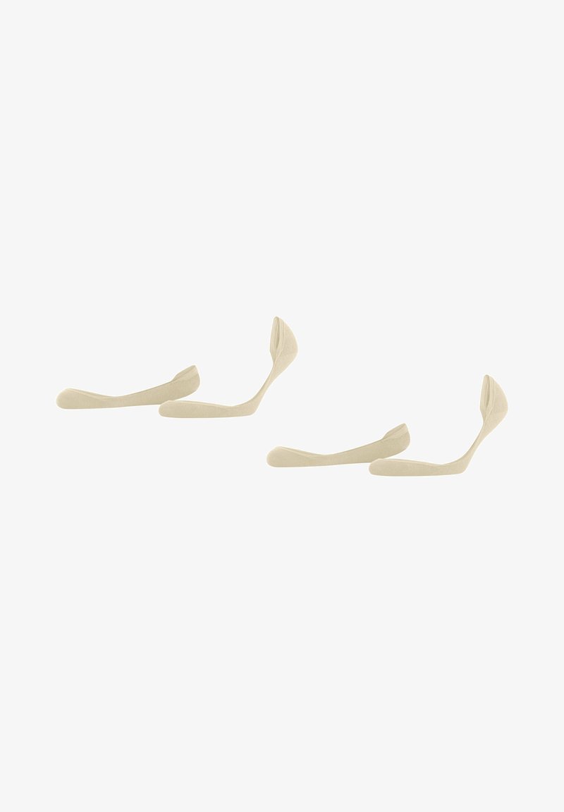 Doublures de talons beiges avec une finition en tissu doux, conçues pour épouser la forme du pied. Présente un bord arrondi pour le confort et la stabilité.