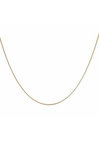 Gouden metalen kettinghalsband, met een gladde, ronde vorm en een consistente textuur met een subtiele glans.