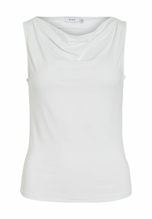 Bijeli top bez rukava s naboranim izrezom i prilagođenim siluetom, označen natpisom "VILA" na unutarnjem rubu ovratnika.