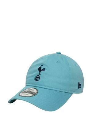 Light blue cap with embroidered dark blue logo, adjustable strap, curved brim, and fabric texture.  Features ventilation holes on top.