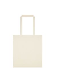 Torebka typu tote z płótna w odcieniu off-white, z prostymi uchwytami u góry i minimalistycznym designem. Gładka faktura, prostokątny kształt, brak widocznych wzorów lub akcentów.