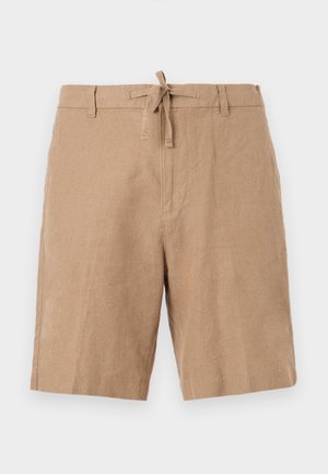 Beežid põlveni ulatuvad lühikesed püksid, millel on paelaga vöökoht ja vööaasad, valmistatud kergest, tekstuuriga kangast.