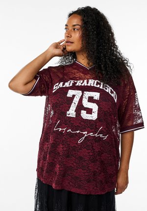 Zizzi LOCKERER PASSFORM - Print T-shirt - tawny port black