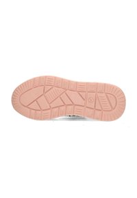 Suela de zapato de goma en color rosa, con un diseño de dibujo que presenta surcos rectangulares y ondulados para mayor agarre y estabilidad. Talla marcada como 37.