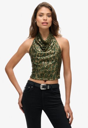Bluse - green gold sequin