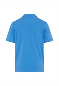 Blaues Poloshirt mit klassischem Kragen, kurzen Ärmeln und glatter Baumwollstruktur. Entworfen für die Freizeit, in einfarbiger Ausführung.