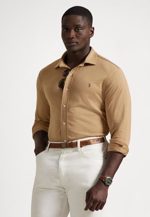 HERRINGBONE JERSEY SPREAD-COLLAR SHIRT - Ing - camel