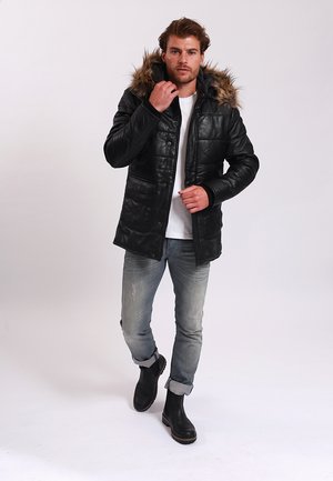 Lee Cooper DOWNJACKET WITH ROUND COLLAR AND REMOVABLE HOOD WITH SYNTH - Giacca di pelle - black