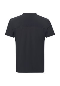 T-shirt atletico nero con maniche corte, texture liscia e un pannello in rete a contrasto sul retro per la traspirabilità.