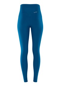 Türkiz, magas derekú leggings, rugalmas anyagból készült. Simább textúra, testhezálló dizájn és visszafogott logó részlet a derékpánt mellett.