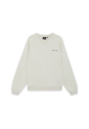 Ekrü színű hosszú ujjú pulóver, kerek nyakkivágással, a bal mellkason kis "LYLE & SCOTT" szöveges logóval, bordázott mandzsettákkal és szegéllyel.