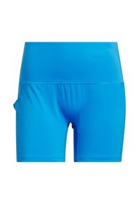 Φωτεινά μπλε αθλητικά σορτς με ψηλή μέση και πλαϊνή τσέπη, κατασκευασμένα από λείο, ελαστικό ύφασμα.