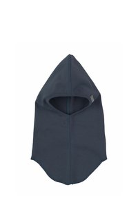 Neulottu balaklava tummanharmaana. Ominaisuudet: pyöreä huppu, sileä pinta ja tasosaumat. Avoin kasvojen muotoilu näkyvyyden takaamiseksi.