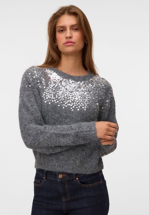 Vero Moda, VMNOVAH SEQUINS - Пуловер - dark grey melange detail w silver sequins