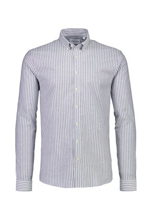 Overhemd met lange mouwen in lichtgrijze en witte verticale strepen, voorzien van een klassieke kraag en knoopsluiting aan de voorkant, gemaakt van katoen.