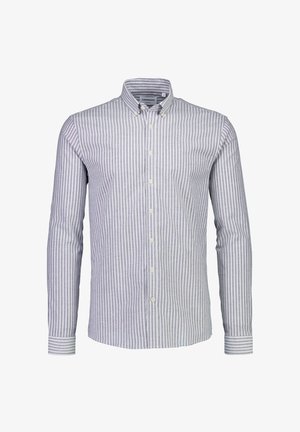 Overhemd met lange mouwen in lichtgrijze en witte verticale strepen, voorzien van een klassieke kraag en knoopsluiting aan de voorkant, gemaakt van katoen.