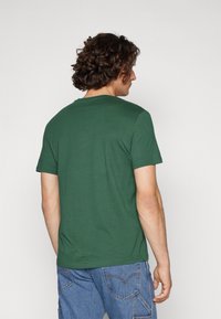Green cotton T-shirt with short sleeves, classic crew neckline, and a smooth texture. The back view shows a fitted cut and minimal stitching details.