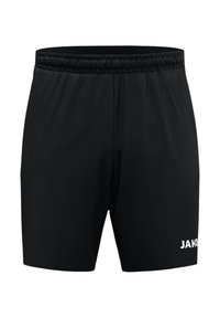 Schwarze Sportshorts aus leichtem Material. Mit einem elastischen Bund und dem weißen "JAKO"-Logo auf der unteren rechten Seite.