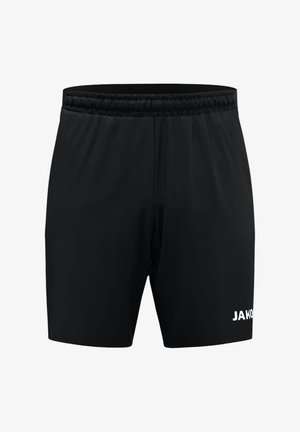 Schwarze Sportshorts aus leichtem Material. Mit einem elastischen Bund und dem weißen "JAKO"-Logo auf der unteren rechten Seite.