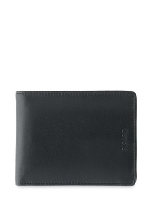 Portefeuille bi-fold en cuir noir avec bords cousus et logo "PICARD" en relief en bas à droite.