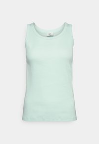 Débardeur sans manches vert menthe clair en coton lisse. Présente un col rond et une coupe régulière, sans motifs ni ornements.