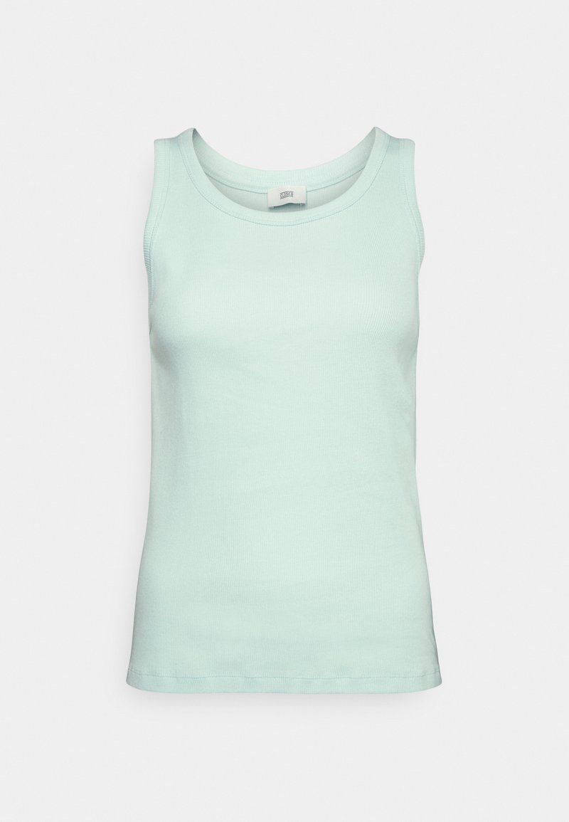 Débardeur sans manches vert menthe clair en coton lisse. Présente un col rond et une coupe régulière, sans motifs ni ornements.