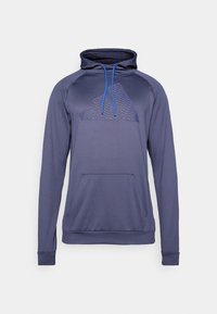 Felpa con cappuccio blu navy, dotata di un logo triangolare testurizzato, cordini blu regolabili, tasca a canguro e polsini e orlo a coste.