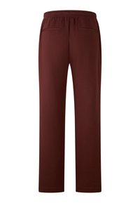 Bordeauxrode sweatpants met een relaxte pasvorm, elastische tailleband, twee achterzakken en een gladde textuur. Geschikt voor casual kleding.