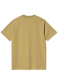 Camiseta de manga corta en un color amarillo suave. Hecha de algodón suave, presenta un cuello redondo clásico y un ajuste relajado sin logotipos visibles.