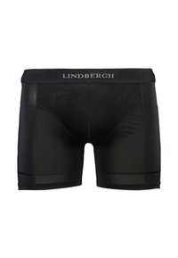 Svarta boxershorts med slät tyg, elastisk midjeband med "LINDBERGH"-tryck och en åtsittande design med meshdetaljer på sidorna.