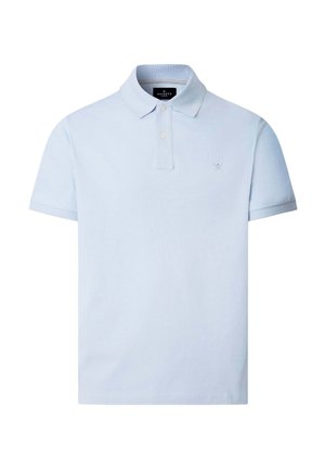 Vaaleansininen lyhythihainen poolopaita, jossa on kaksinappinen nappilista ja pieni kirjailtu logo vasemmassa rinnassa.