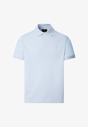 Lichtblauw polohemd met korte mouwen, voorzien van een tweeknops placket en een klein geborduurd logo op de linkerborst.