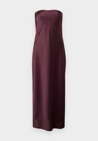 Burgundská maxi šaty bez ramienok z hladkej, ľahkej látky s priliehavým topom a elegantnou, rovnou siluetou.