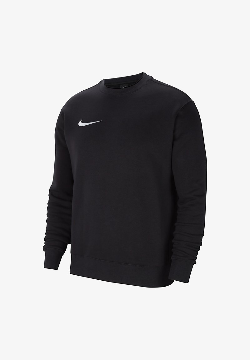 Felpa nera in cotone misto, con girocollo, maniche lunghe e logo Nike bianco sul petto. Texture liscia.
